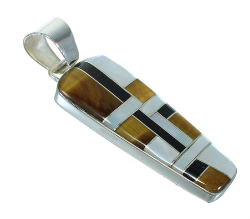 Southwest Multicolor Inlay And Genuine Sterling Silver Slide Pendant WX63746